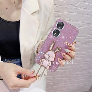 พร้อมส่ง ใหม่ เคสโทรศัพท์มือถือ ซิลิโคนนุ่ม แต่งเลื่อมดาว กระต่าย พร้อมที่ตั้งวาง น่ารัก แวววาว สําหรับ Honor90 Honor 70 90 Lite 5G 2023 Honor 90 Lite