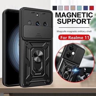 Shockproof Casing For Realme 11 Pro Plus 11Pro Plus Realme11Pro 5G RMX3771 RMX3740 Phone Case Metal Armor Ring Bracket Stent Push Pull Window Hard Camera Protect Back Cover