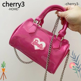 Cherry3 กระเป๋าถือ กระเป๋าสะพายไหล่ หนัง PU แบบพกพา สีชมพูมันวาว สําหรับตุ๊กตาบาร์บี้