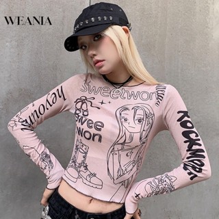 Weania เสื้อยืด คอกลม แขนยาว พิมพ์ลายการ์ตูน เครื่องเทศ สไตล์เท่ สําหรับผู้หญิง