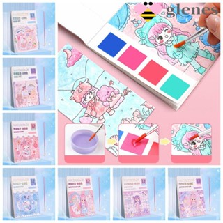 Glenes สมุดระบายสี พร้อมสี และแปรง ที่คั่นหนังสือเปล่า DIY ที่คั่นหนังสือกราฟฟิตี แบบพกพา กระดาษสีน้ํา Gouache ของเล่นระบายสีศิลปะ