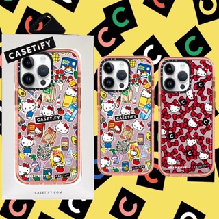 Casetify 【Hello Kitty】เคสโทรศัพท์มือถือ ซิลิโคนนิ่ม TPU ใส กันกระแทก ลายตัวอักษร แต่งกลิตเตอร์ มีลายด้านข้าง สําหรับ iPhone 11 12 13 14 Pro Max