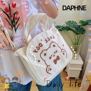 Daphne กระเป๋าสะพายไหล่ ผ้าแคนวาส พิมพ์ลายหมี สําหรับนักเรียน