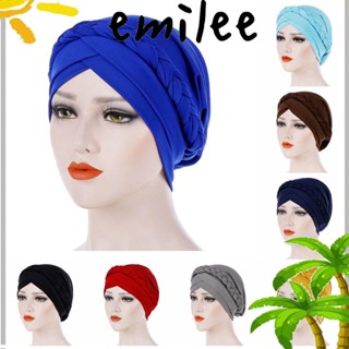 Emilee ผ้าโพกหัวถักเปีย สีพื้น ลดผมร่วง อิสลาม หมวกอธิษฐาน ผ้าพันคอฮิญาบ มะเร็ง หมวกเคมี