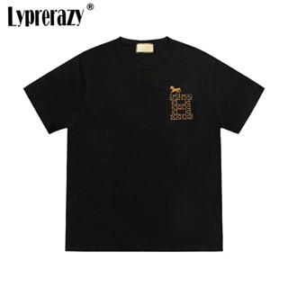 Lyprerazy เสื้อยืดแขนสั้น ผ้าฝ้าย ปักลายม้า แฟชั่นฤดูร้อน สําหรับผู้ชาย และผู้หญิง