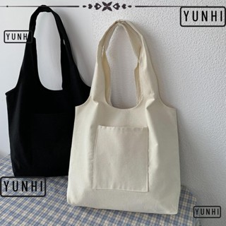 Yunhi กระเป๋าถือ กระเป๋าช้อปปิ้ง ผ้าแคนวาส ความจุขนาดใหญ่ ใช้ซ้ําได้