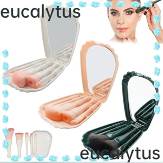 Eucalytus1 แปรงแต่งหน้า พร้อมกระจกแต่งหน้า แบบพกพา สําหรับผู้หญิง