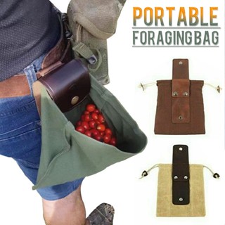 Leather Canvas Bushcraft Foraging Fruit Pouch Bag For Hiking Picking Camping