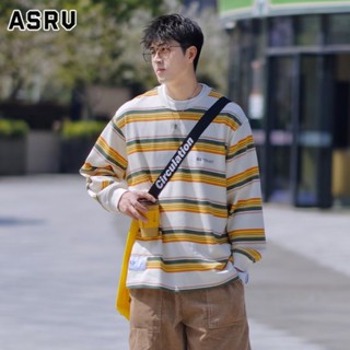 ASRV เสื้อสเวตเตอร์คอกลมไม่มีฮู้ดลายทางแนวย้อนยุคของผู้ชายอเ…