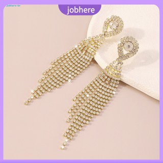 [Jobhere] ต่างหูระย้า ประดับพู่ พลอยเทียม รูปหยดน้ํา สวยงาม เหมาะกับทุกโอกาส