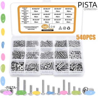 Pista 540 ชิ้น|ชุดสกรู น็อต และน็อต สเตนเลส 304 9 ขนาด #2-56 #4-40 #6-32 Phillips Pan Head สกรูแยกประเภทเครื่องดนตรี