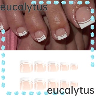 Eucalytus1 เล็บปลอม แบบสั้น สไตล์ฝรั่งเศส สําหรับเด็กผู้หญิง 24 ชิ้น