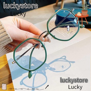 Lucky แว่นตาโลหะ ทรงกลม ป้องกันแสงสีฟ้า สไตล์วินเทจ สําหรับสํานักงาน