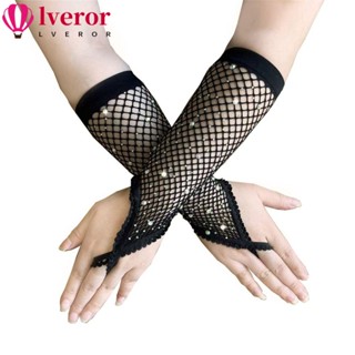 Lveror ถุงมือตาข่ายยาว ประดับเพชร สําหรับขับรถ เวที