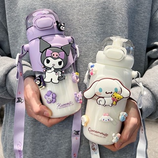 SANRIO แก้วน้ําพลาสติก ลายการ์ตูน Kuromi Cinnamoroll น่ารัก พร้อมหลอดดูด