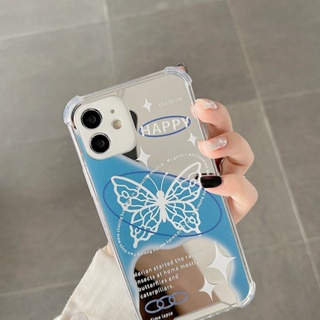 Bella _ เคสมือถือ แบบนิ่ม ลายผีเสื้อ พร้อมกระจก กันกระแทก สําหรับ iphone XR XS 11 12 13 14 15 pro max mini S PLUS