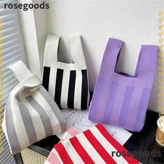 Rosegoods1 กระเป๋าผ้าถัก แฮนด์เมด ลายทาง ขนาดเล็ก สําหรับนักเรียน