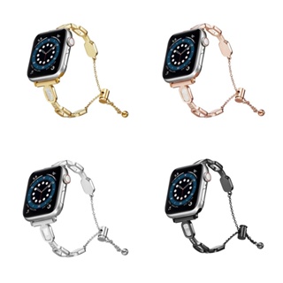 สายนาฬิกาข้อมือ สเตนเลส ประดับมุก คริสตัล สําหรับ iWatch Ultra Band 49 มม. 45 มม. 44 มม. 38 มม. 40 มม. 41 มม. 42 มม.