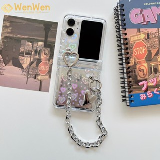 Wenwen เคสโทรศัพท์มือถือแบบใส ฝาพับ พร้อมช่องใส่บัตร และสายโซ่ สําหรับ OPPO Find N2