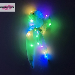 Pinkcool ยางรัดผมแฟชั่น LED สีสันสดใส ผ้าเรืองแสง สําหรับผู้หญิง เด็กผู้หญิง ที่คาดผม ยางรัดผม เครื่องประดับผม ขายดี