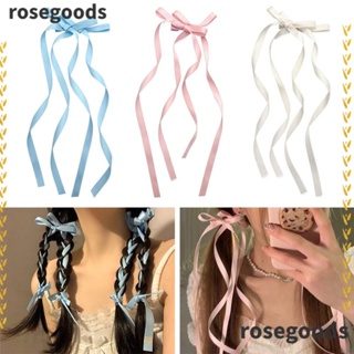 Rosegoods1 กิ๊บติดผมหางม้าถัก ริบบิ้นโบว์ยาว น่ารัก หลากสี สไตล์เกาหลี สําหรับเด็กผู้หญิง 10 ชิ้น