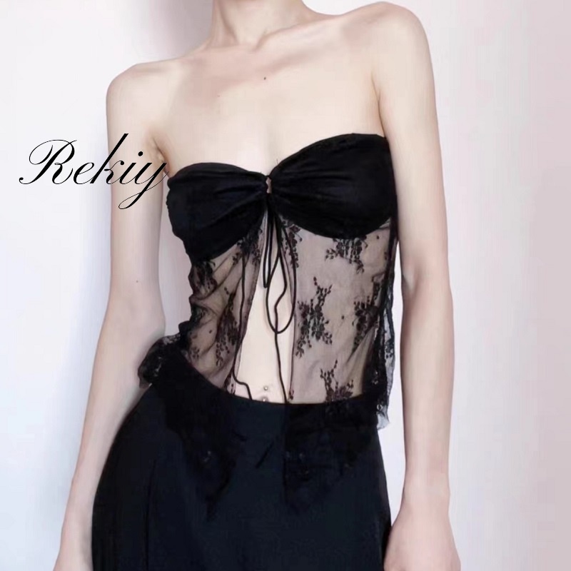 Rekiy เสื้อสายเดี่ยวลําลอง ผ้าตาข่ายโปร่งแสง เข้ารูป สีพื้น สไตล์สตรีท แฟชั่นสําหรับสตรี 2023