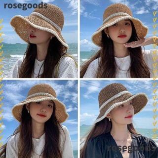 Rosegoods1 หมวกบักเก็ต ผู้หญิง ลําลอง มุก แบบพกพา ป้องกันรังสียูวี บังแดด