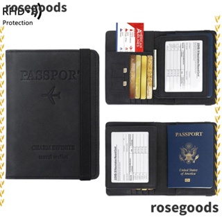 Rosegoods1 RFID กระเป๋าเก็บหนังสือเดินทาง แบบยืดหยุ่น ป้องกันขโมย คุณภาพสูง