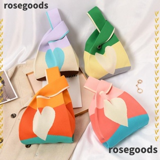 Rosegoods1 กระเป๋าถือ กระเป๋าสะพายไหล่ ผ้าถัก ลายสก๊อต ใช้ซ้ําได้ สําหรับผู้หญิง