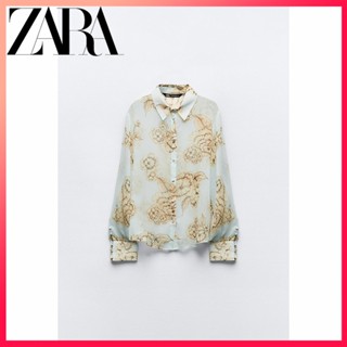 Zara ใหม่ เสื้อเชิ้ต พิมพ์ลายดอกไม้ สําหรับผู้หญิง