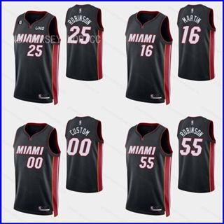 เสื้อกีฬาบาสเก็ตบอล ลายทีม NBA Jersey Miami Heat Robinson Martin GP1 22-23 พลัสไซซ์ สีดํา สําหรับผู้ชาย และผู้หญิง PG1