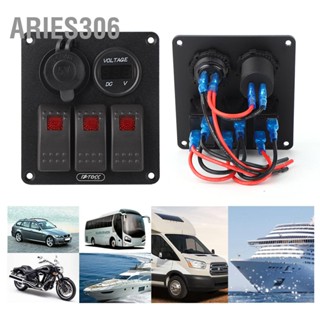 Aries306 มัลติฟังก์ชั่น 3 Gang Rocker Switches Panel พร้อมจอแสดงผลโวลต์มิเตอร์ 4.8A Power Charger สำหรับ RV Boat