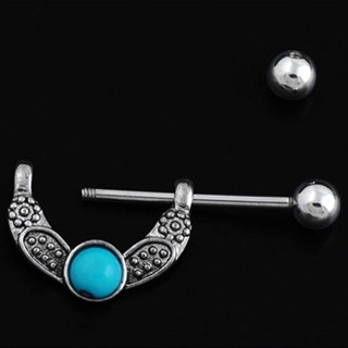 Retro Turquoise Flower Surgical Steel Shield Nipple Bar Ring Body Piercing 1 Pcs Clearance sale