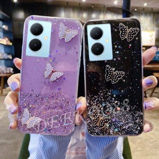 ใหม่ เคสโทรศัพท์มือถือแบบใส แต่งกลิตเตอร์ ลายผีเสื้อ ระยิบระยับ หรูหรา สําหรับ VIVO Y27 Y36 Y78 Y02T Y02A 5G 4G VIVOY27 VIVOY36 VIVOY78 2023