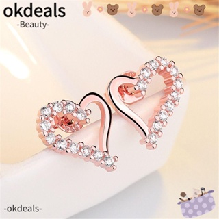 Okdeals ต่างหูคริสตัล เพทาย รูปหัวใจ ของขวัญ