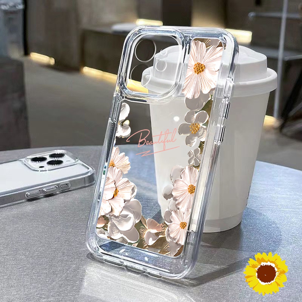 Space Clear ดอกไม้ซิลิโคนเคสโทรศัพท์สำหรับ IPhone 11 12 13 14 Pro 15 Max 7 8 Plus XS Max XS SE 2020 ฝาครอบกันกระแทก