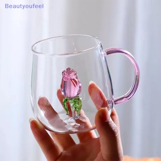 [Beautyoufeel] แก้วมัก แบบใส ทนความร้อน พร้อมหูจับ ลายน่ารัก 3D สําหรับใส่เครื่องดื่ม นม