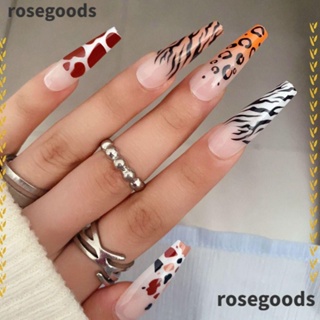 Rosegoods1 เล็บปลอมแฟชั่น หัวเหลี่ยม แบบยาว สวมเต็มเล็บ สไตล์ฝรั่งเศส สําหรับเด็กผู้หญิง