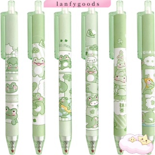 Lanfy ปากกาเจล หมึกสีเขียว พลาสติก ลายการ์ตูนสัตว์ แมวดํา สร้างสรรค์ สําหรับสํานักงาน 6 ชิ้น