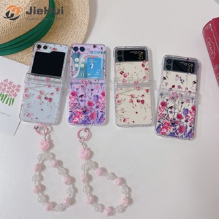 Jiehui เคสโทรศัพท์มือถือแฟชั่น ลายดอกไม้สีม่วง สามชิ้น สําหรับ Samsung Z Flip5