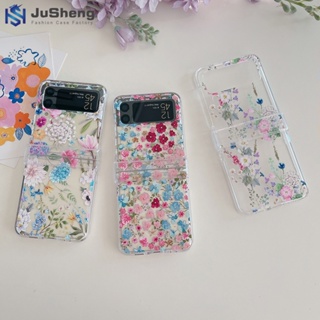 Jusheng เคสโทรศัพท์มือถือแฟชั่น ลายดอกไม้ สีแดง และสีฟ้า สําหรับ Samsung Z Flip5