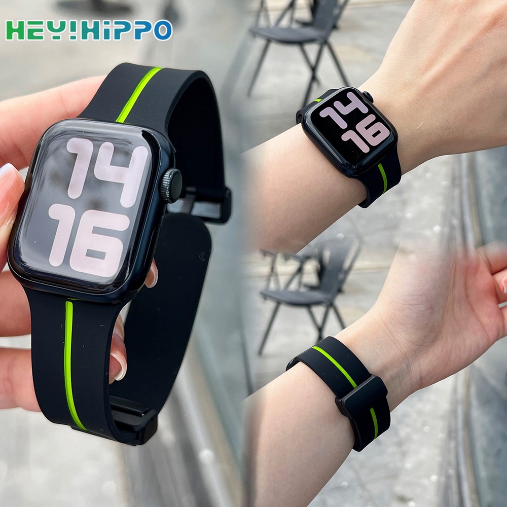 สายนาฬิกาข้อมือซิลิโคน แม่เหล็ก พับได้ สําหรับ iwatch series 8 7 6 5 SE 4 3 2 45 44 42 41 40 38 49 มม.