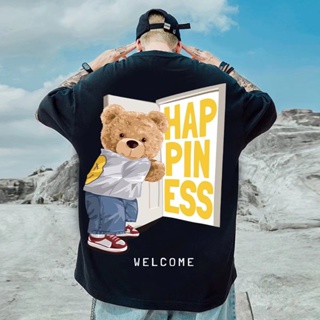 Summer New Style Hong Kong Personality Back Bear Pattern Short-Sleeved T-Shirt Men Women Couple Wear Trendy High St_03