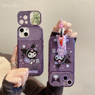 เคสโทรศัพท์มือถือ แบบฝาพับกระจก ลายการ์ตูนคุโรมิ 3D พร้อมตุ๊กตา และขาตั้ง สําหรับ Huawei P30 P40 P50 Pro Lite Nova 5 5T 6 7 7i 8 9 SE 10 Pro 5G Y9S Y9 Prime 2019