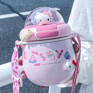 กระติกน้ําร้อน แบบพกพา ลาย Hello Kitty น่ารัก พร้อมหลอดดูดน้ํา คุณภาพสูง สําหรับเด็กนักเรียนผู้ชาย และผู้หญิง