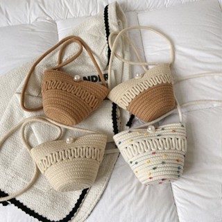 MNR7944 กระเป๋าฟางกระเป๋าผู้หญิง Summer Bucket Beach Bag 2022 กระเป๋าสะพายไหล่แฟชั่นมุก กระเป๋าโมริสไตล์เล็กอินเทรนด์