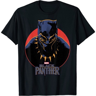 เสื้อยืดแขนสั้นเสื้อยืดโอเวอร์ไซส์เสื้อยืดแขนสั้น คอกลม พิมพ์ลาย Marvel Black Panther แฟชั่นเรโทร สําหรับผู้ชาย และผู้หญ