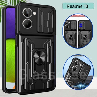 For Realme 10 Pro Plus 10Pro Realme10Pro Realme10 4G Phone Case Metal Armor Ring Bracket Stent Push Camera Shockproof Protection Hard Back Cover