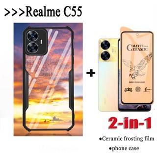 2in1 เคสโทรศัพท์มือถืออะคริลิคแข็ง พร้อมฟิล์มเซรามิก สําหรับ Realme C55 C 55 RealmeC55 6.72 นิ้ว