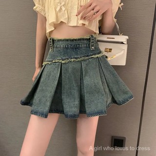 💖พร้อมส่ง🔥 กระโปรงสั้นผ้ายีนส์วินเทจสำหรับผู้หญิงกระโปรงพลีททรงเอทรงหลวมขายาวแบบใหม่ฤดูใบไม้ผลิ SK511100